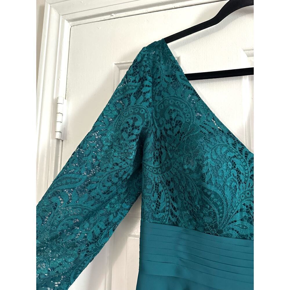 JJ’s HOUSE Dark Teal Green Lace V-Neck 3/4 Sleeve Mother Of The Bride Gown Dress - Picture 3 of 5